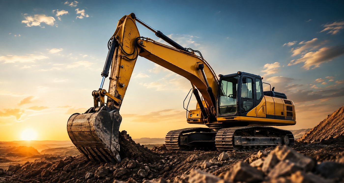 Excavadora pesada en obra